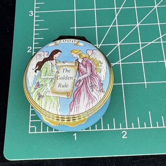 2000 Halcyon Days Enamels Trinket Box England - The Golden Rule Angels Mary Kay - Picture 8 of 8